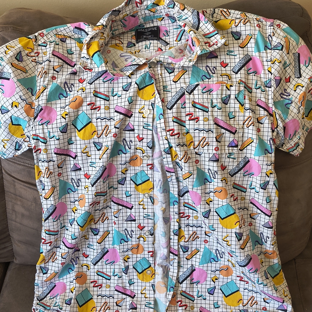 Colorful Geo Print Button-Up Shirt Vintage